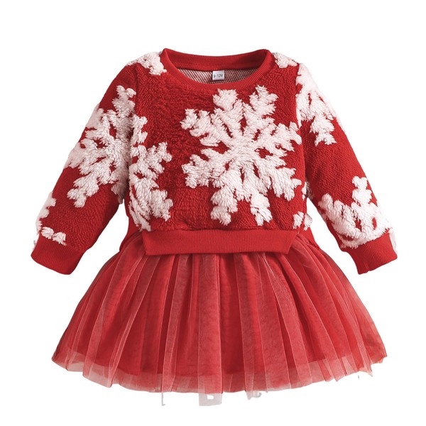 Toddler Baby Girl Christmas Dress Outfit Fleece Snowflake Ugly Sweater