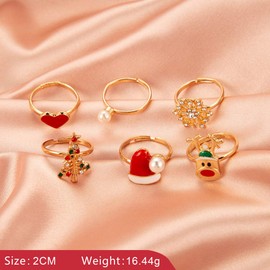 FUTIMELY 6Pcs Christmas Ring Set for Women Tree Santa Crutches Elk Stacking Rings Crystal Rhinestone Statement Finger Rings Holiday Jewelry (Style-B)