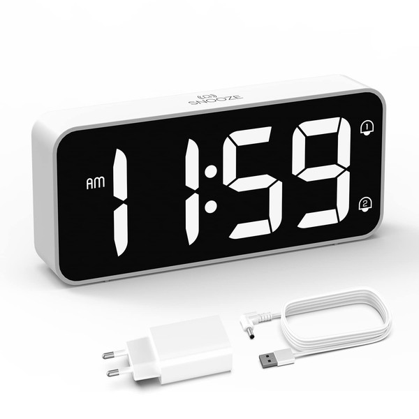 HOMVILLA Digital Alarm Clock with Adapter, 2 Alarms, USB Charging