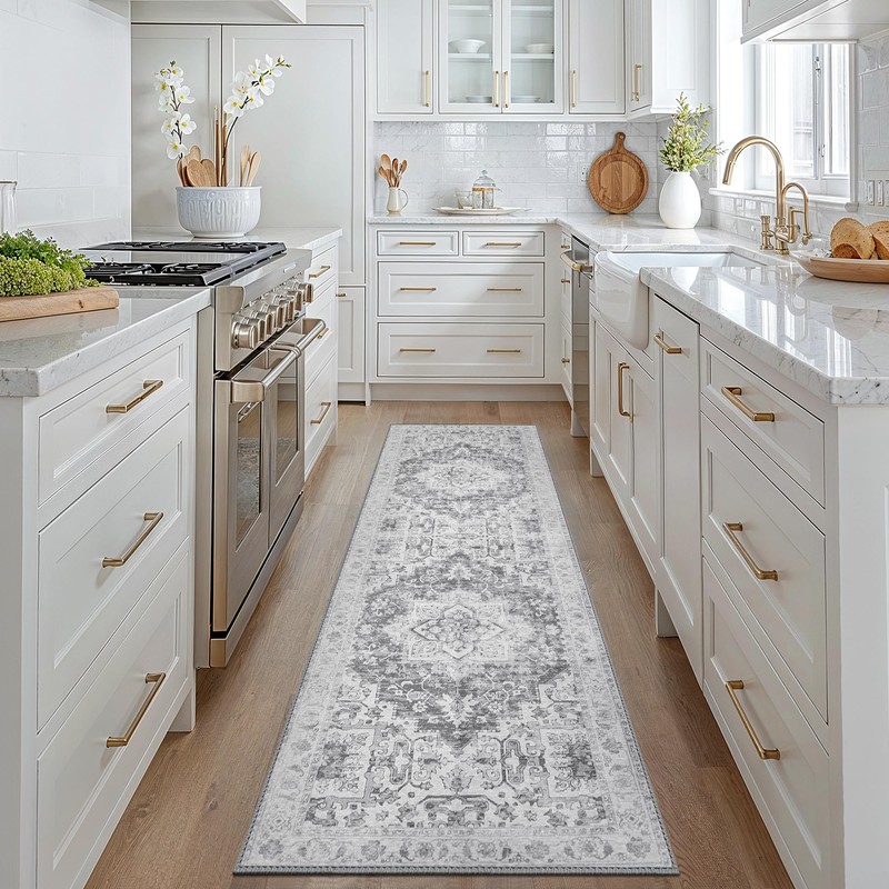 GENIMO 60x120cm Grey Vintage Boho Rug - Non-Slip Washable Polyester