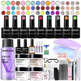 VANSISOS Professional Acrylic Nail Kit: Complete Set with Acrylic Powder & Liquid 9-color Gel Nail Polish Base & Top Coat Nail Extension Non-Toxic DIY Manicure Art with U V Nail Light