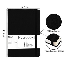 Mlife A5 Thickened Journal Notebook-Lined Notepad with 360 Pages and 100g/M² Inkproof Paper,Notebooks ith Folding Pocket,Elastic Banded for Office School Supplies Diary&Writing(Black)