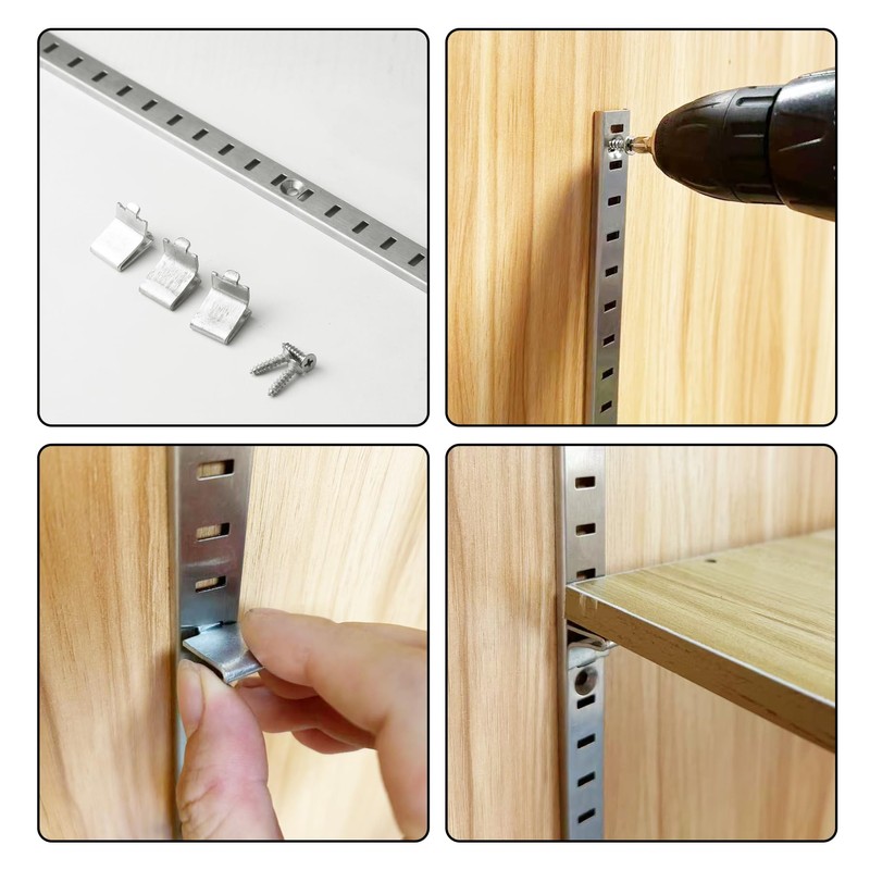 Bueyfolt 20 Sets 17 Inch Pilaster Shelf Brackets, Adjustable Mortise