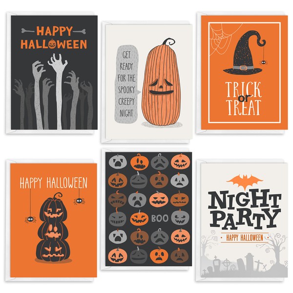 easykart labels 24 Happy Halloween Cards With Scary Pumpkin Theme Cards | Size 7.5"x5.5" | For Trick or Treat, Halloween Themed Party, Classroom Party..