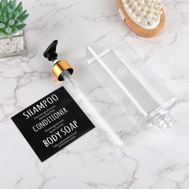 DEROANBOTT 3 Pieces Pump Bottle Set, 16.9 oz Shampoo and Conditioner Dispenser, Plastic Refillable Soap Dispenser with 3 Label Sticker for Bathroom Lotion Body Wash Subpackage Bottle (Trasparent)