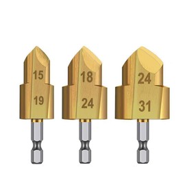 Saipor 3pcs Heavy Duty Pipe Reaming Step Drill Bit Set Titanium Coated Water Pipe Lifting Drill Bits Reaming Repair Tool 1/4" Hex Shank Conduit Reamer Step Bits PVC Pipe Expander (20/25/32mm)