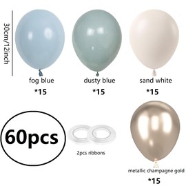 Pack of 60 Blue Sand White Balloons, 12 Inch Metallic Champagne Gold Balloons Blue Helium Balloons for Boho Birthday Wedding Women Graduation Boy Baby Shower