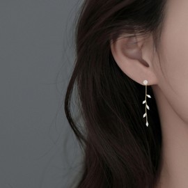 Gold Crystal Dangling Earrings for Women Long Crystal Leaf Drop Dangle Earrings Dangling Cubiz Zirconia Threader Earrings Bridal Wedding Drop Earrings Jewelry (Silver Style)