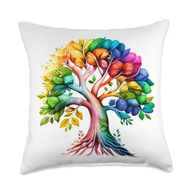 bunter Keltischer Lebensbaum Meditation Wachstum Tree of Life in Rainbow Colour Throw Pillow, 18x18, Multicolor
