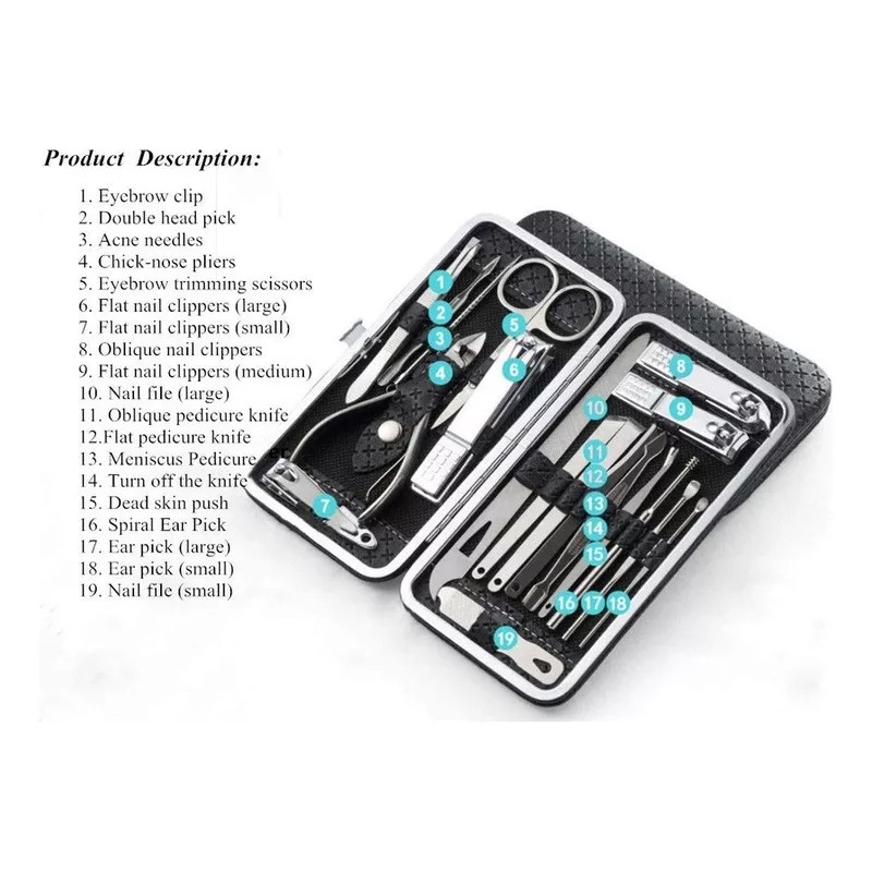 Generice Juego De Cortaúñas D/acero Inox. P/manicura, Pedicura, 19 Pz