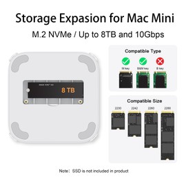 Mac Mini M4 Dock, 8 in 1 Full Aluminium Mac Mini M4 Hub with M.2 NVMe SSD Enclosure, 10Gbps USB-A*2 and SD/TF 4.0 Card Reader, Mac Mini 2024 Accessories