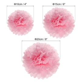 PATIKIL 4"/6"/8" Tissue Pom Poms Flowers, 12 Pack Paper Flower Ball for Wedding Bridal Shower Birthday Bachelorette Party Backdrop Decoration, Light Pink