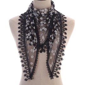 GFM® Summer Triangle Scarf with Lace and Tassels - Black - (TRI-2100-KL)