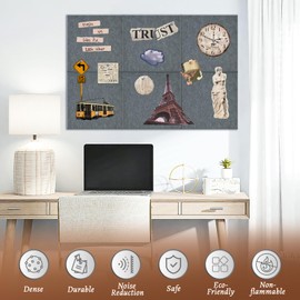 RIMAYA Large Cork Board for Walls with 30 Push Pins-24"X36", Easy to Peel&Stick Vision Bulletin Board Tiles, Black Poster Felt Board Supplies Set Home Office Classroom Corkboard Decor Self Adhesive