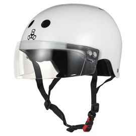 Triple Eight The Certified Sweatsaver Helmet with Visor for Roller Derby, Skateboarding and BMX, White Glossy, XS/S