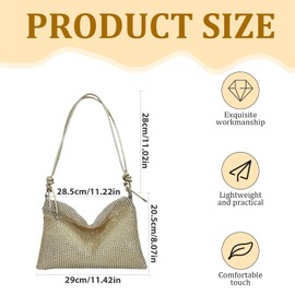 JRYGAC Women's Glitter Bag, Evening Bag, Women's High Capacity with Zip, Adjustable Shoulder Strap, Elegant Bag, for Evening, Prom, Wedding, Party, Banquet, gold