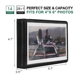 4x6 Small Photo Album Holds 29 Pictures,Horizontal Photo Slots, Portable Wallet Photo Book for Wedding,Anniversary, Baby, Family (Black)
