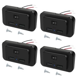 4.8 A Dual USB Car Charger Socket with Switch and LED, 12 V/24 V USB Charging Socket Panel for Motorhome, SUV, Truck, Boat (Pack of 4)