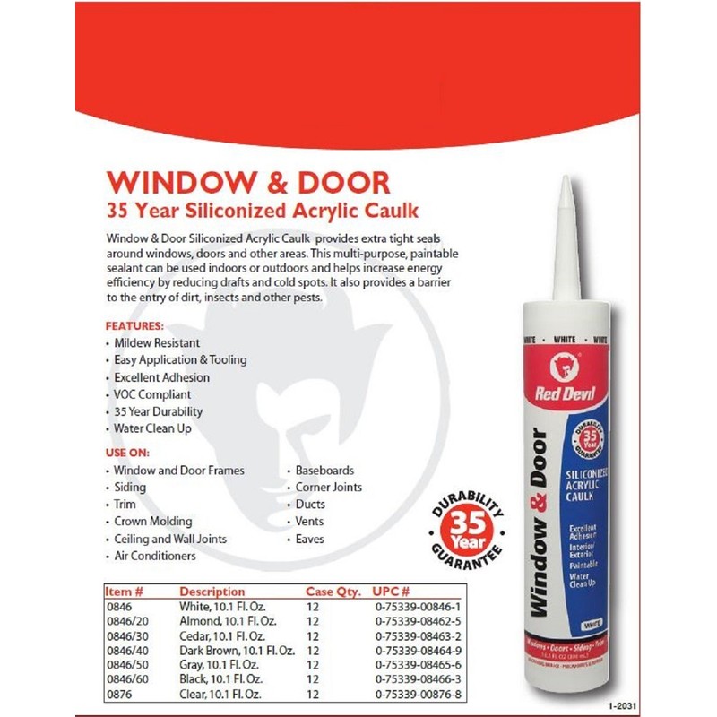 Red Devil 084660 Window & Door Siliconized Acrylic Caulk, Black,