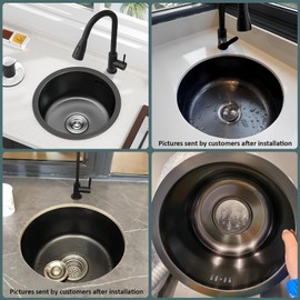 Black Round RV Sink 14 Inch Undermount Kitchen Single Bowl Sink, SUS304 Stainless Steel Bar Counter Small Sinks With Accessories (Black, 14.2x14.2in)