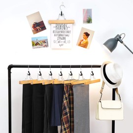 SONGMICS 12 Pack Wooden Pants Hangers, Premium Solid Wood with Non-Slip Felt, Hold Pants Tightly, Smooth Finish Wood Skirt Hangers, with 360° Swivel Hook, Natural UCRW007-12