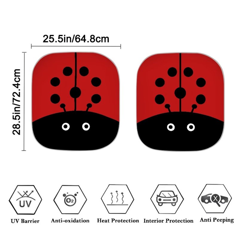 KEIAHUAN Ladybird Pattern Car Sun Shade Windshield 2 Pack Auto