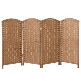 Red Lantern 3 ft. Short Diamond Weave Fiber Folding Screen - Natural - 4 Panel