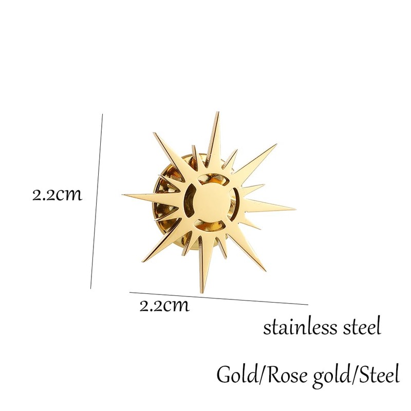 Gold Plating Sunshine Sun Stainless Steel Brooch for Men Shirt