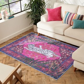 Pink Cheetah Rug 3x5 FT Hot Pink Leopard Vintage Tropical Jungle Animal Rug Aesthetic Rugs for Girls Room Nursery Bedroom Home Office Dorm Thin Bright Magenta Carpet