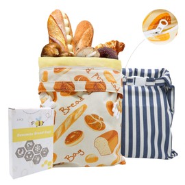 kanuoc Reusable Beeswax Bread Bags for Homemade Bread, Cotton Sourdough Breads Bags with Zipper for Double Freshness, Extra Large and Easy to Clean Cotton Food Storage Bag （2Pack, 17” x 12”）
