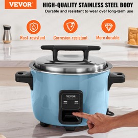 VEVOR Commercial Rice Cooker, 50-Cup Rice Cooker, 10.57 Qt / 10 Liter Large Rice Cooker and Warmer with Nonstick Inner Pot, Fast Cooking and 24-Hour Keep Warm, with Rice Cup and Paddle, for Restaurant