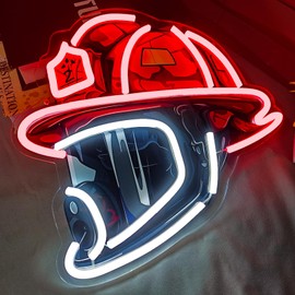 Firefighting Helmet Neon Sign Red Firefighting Hero Hat LED Light for Wall Decor Dimmable Firemen Helmet Neon Light for Man Cave Store Department Adornment Gifts for Firefighter