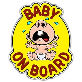 STICKER DAD (2 Pack) Baby ON Board Safety Sign Crying Vinyl Decal - Full Color Printed - (Size: 5") - for Windows, Walls, Bumpers, Laptop, Lockers, etc.