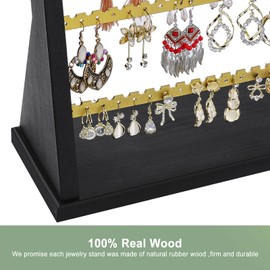 Earring Organizer Stand, Rustic Wood Earring Holder Rack, 5 Layer Jewelry Holder Organizer with 270 Earring Tree Holes Display for Stud Earings & Hoop Earrings, Gifts for Women (Black&gold)