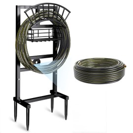 Heavy Duty Garden Hose Holder include 45ft Rubber Hose 5/8"