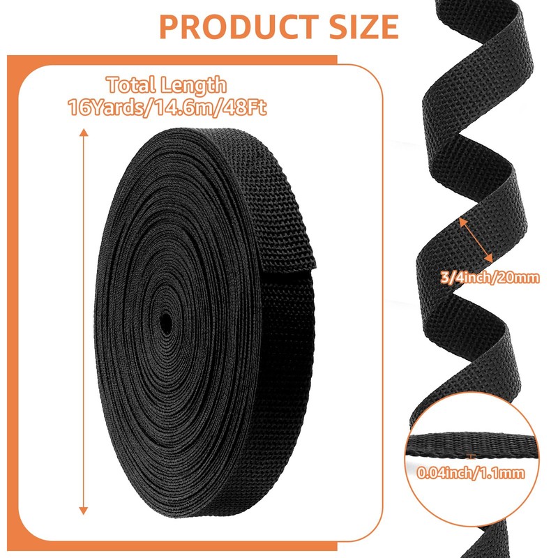 16Yards Nylon Webbing 3/4inch Nylon Webbing Strap Heavy Duty Polypropylene