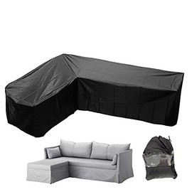 COOSOO Patio Sofa Cover Sectional Waterproof L Shape Corner Sofa Cover Outdoor Dust-Proof Anti-UV Furniture Couch Cover for Lawn Garden Yard Indoor with Windproof Buckle Extra Large Black