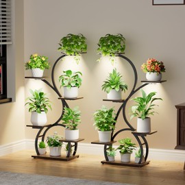 Plant Stand Indoor with Grow Lights - 2 Pack Corner Plant Shelf Indoor, 40" Tall Lighted Plant Shelves for Indoor Plants, 6 Tiered S-Shape Flower Stand Display Holder for Living Room, Decor, Black