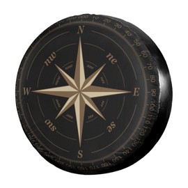 Foruidea Compass Rose Black Spare Tire Cover Dust-Proof Wheel Tire Cover Fit Trailer, RV, SUV and Many Vehicle 16 Inch