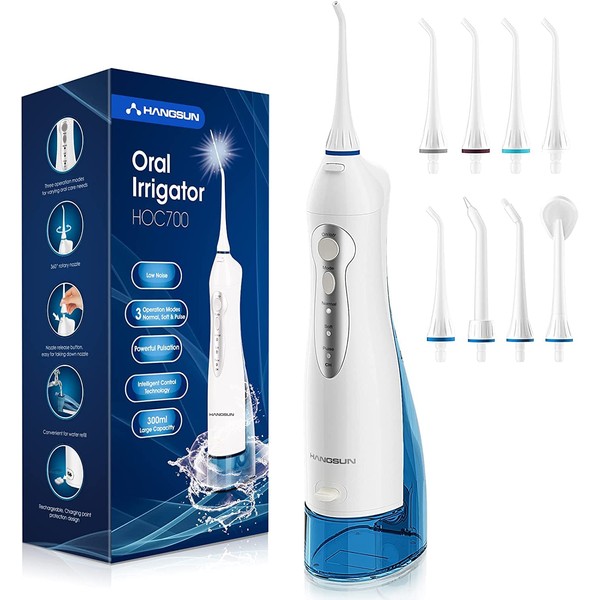 Hangsun Water Flosser Professional Cordless Rechargeable Dental Oral Irrigator Water Jet for Teeth Braces Care with 8 Jet Tips 3 Modes for Travel and Home Use