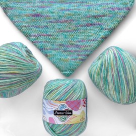 KnitPal Painted Wool Yarn for Knitting, 30% Wool and 70% Acrylic - Variegated Yarn for Crocheting with Hand Painted Look - 3 DK Weight Yarn - 3 Skeins, 753yds/300g - Aquamarine