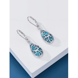 Dorunmo Filigree Turquoise Earrings 925 Sterling Silver Turquoise Teardrop Leverback Earrings Western Country Jewelry Filigree Gifts for Women
