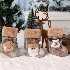 Christmas Stocking Decoration Ornament Gift Bag Free Size/Pink Snowman 10ea