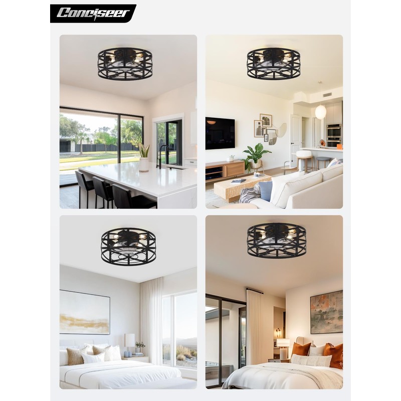 Conciseer 16 Inch Caged Ceiling Fans with Lights and Remote,
