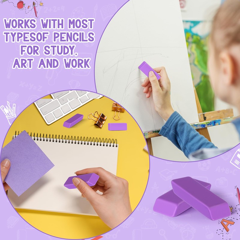 Wearage 72 Count Purple Pencil Erasers Rectangular Rubber Eraser Bulk