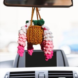 Wisteria Plant Crochet Cars Accessories Boho Cars Plant Crochet Hanging Accessories Weaving Plants for Car Rear View Mirror Cute Car Plants for Women