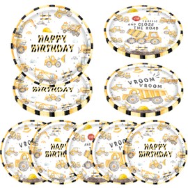 48Pcs Construction Paper Plates Construction Birthday Party Decorations Dump Truck Theme Tableware Decorations for Traffic Zone Theme Birthday Party Baby Shower Supplies