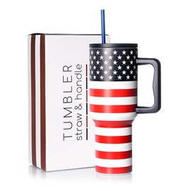Purusha's Picks Tumbler with Lid and Straw, 40oz Stainless Steel Insulated American Flag Tumblers with Handle, 4th of July & Election Cups