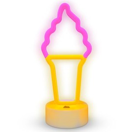 CIAO TECH Low Energy Ice Cream Sign Led Light - Premium Quality Neon Sign Led Desk Lamp - Pink & Yellow Ice Cream Led Light with Desk Stand Base and USB Accessibility