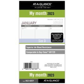AT-A-GLANCE 2023 Monthly Planner Refill, 87129 Daily Timer, 9.5 x 16.5 cm, Size 3, Monthly Tabs (063-685Y)